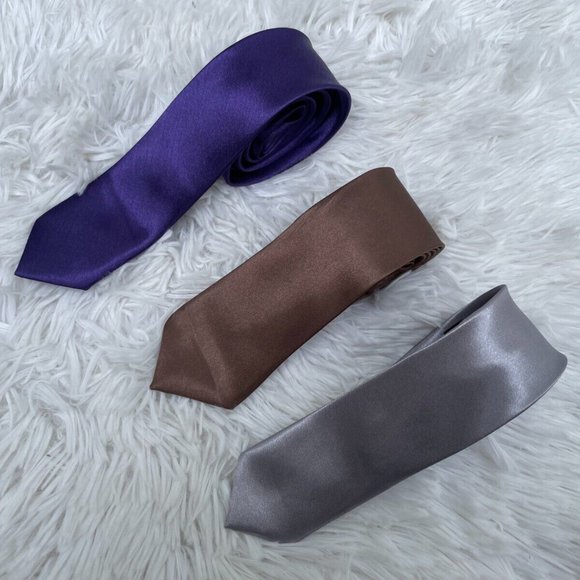 3 Ties Men Tie Slim Fit Fashion Neck Tie Brown Blue Gray Lot of 3 Ties - Picture 10 of 10